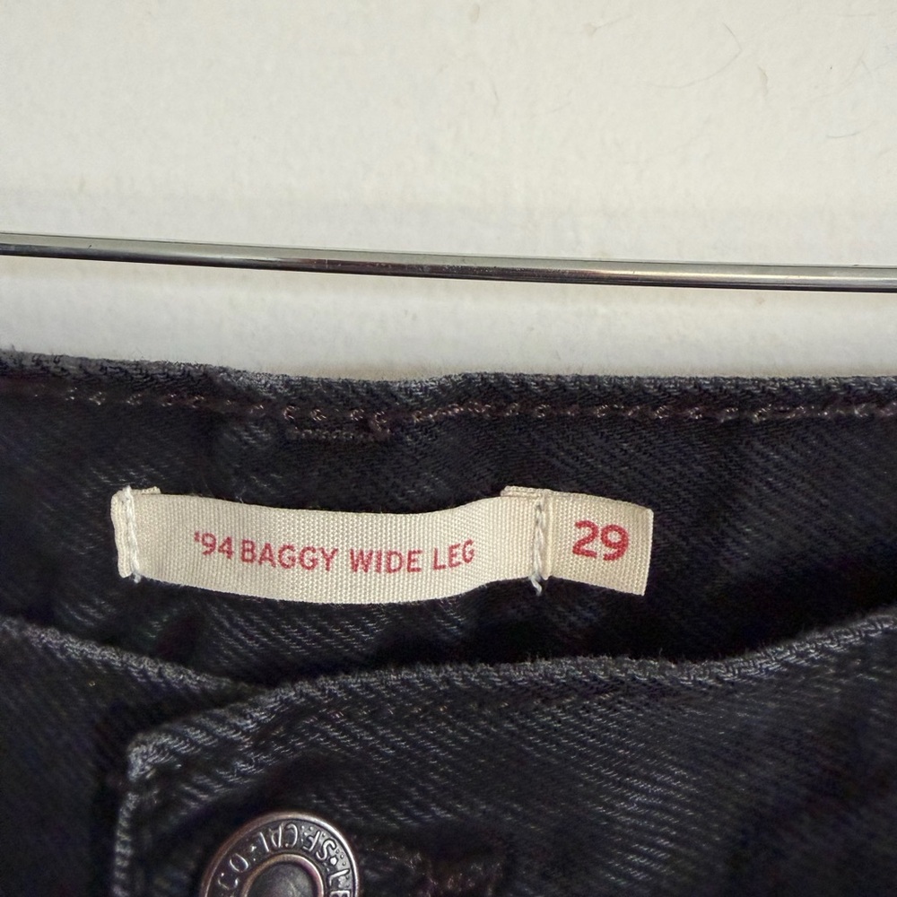 Levi’s Black Denim Foldover ‘94 Baggy Wide Leg Jeans size 26 - Picture 6 of 8